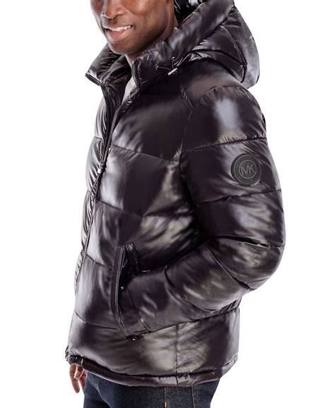 men's shiny hooded puffer jacket michael kors|macy's shiny puffer jacket.